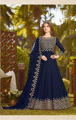 Women Blue Color  Printed Ethnic Gown