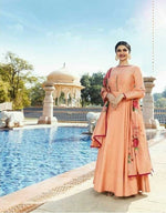 Women Peach Color Printed Ethnic Desighn Gown