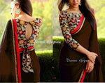 Womens Coffee Color Georgette Saree With Blouse