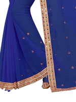 Womens Blue Color Satin Georgette Saree With Embroidery Work