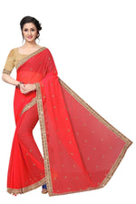 Womens Gajari Color Satin Georgette Saree With Embroidery Work
