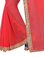 Womens Gajari Color Satin Georgette Saree With Embroidery Work
