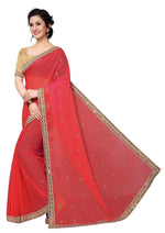 Womens Gajari Color Satin Georgette Saree With Embroidery Work