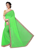 Womens Green Color Satin Georgette Saree With Embroidery Work