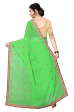 Womens Green Color Satin Georgette Saree With Embroidery Work