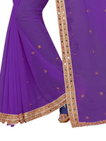 Womens Voilet Color Satin Georgette Saree With Embroidery Work