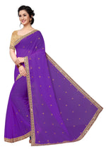 Womens Voilet Color Satin Georgette Saree With Embroidery Work
