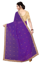 Womens Voilet Color Satin Georgette Saree With Embroidery Work