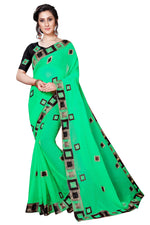 Womens Green Color Satin Georgette Saree With Embroidery Work