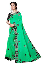 Womens Green Color Satin Georgette Saree With Embroidery Work