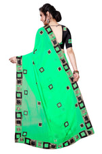 Womens Green Color Satin Georgette Saree With Embroidery Work