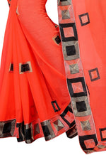 Womens Orange Color Satin Georgette Saree With Embroidery Work
