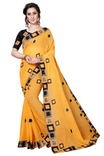 Womens Yellow Color Satin Georgette Saree With Embroidery Work