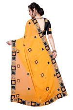 Womens Yellow Color Satin Georgette Saree With Embroidery Work
