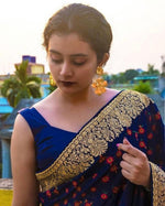Chanderi Silk Blue Saree in Checks pattern With Blouse