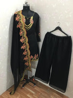 Women Black Color Semi Stitched Exclusive Plazo set
