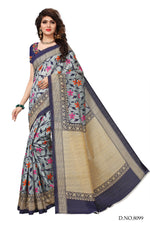 Bhagalpuri Silk Navy Saree in printed pattern With Blouse
