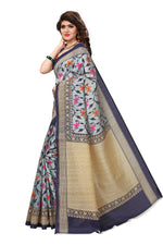 Bhagalpuri Silk Navy Saree in printed pattern With Blouse