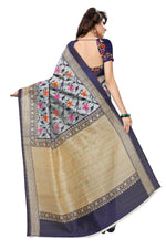 Bhagalpuri Silk Navy Saree in printed pattern With Blouse