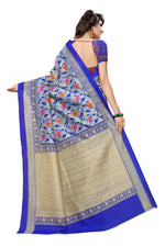 Bhagalpuri Silk Royal Blue Saree in printed pattern With Blouse