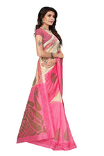 Bhagalpuri Silk Cream & green Saree in printed pattern With Blouse