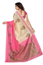 Bhagalpuri Silk Cream & green Saree in printed pattern With Blouse