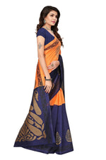 Bhagalpuri Silk orange & blue Saree in printed pattern With Blouse