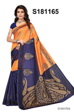 Bhagalpuri Silk orange & blue Saree in printed pattern With Blouse