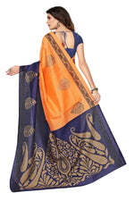 Bhagalpuri Silk orange & blue Saree in printed pattern With Blouse
