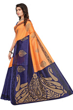Bhagalpuri Silk orange & blue Saree in printed pattern With Blouse