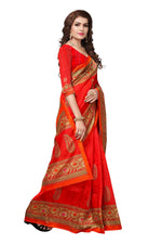 Bhagalpuri Silk Red Saree in printed pattern With Blouse