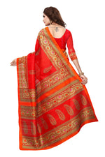 Bhagalpuri Silk Red Saree in printed pattern With Blouse