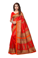 Bhagalpuri Silk Red Saree in printed pattern With Blouse