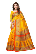 Bhagalpuri Silk Yellow Saree in printed pattern With Blouse