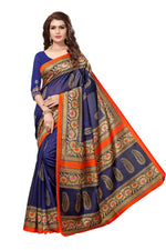 Bhagalpuri Silk Blue Saree in printed pattern With Blouse
