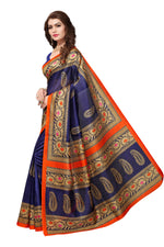 Bhagalpuri Silk Blue Saree in printed pattern With Blouse
