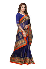 Bhagalpuri Silk Blue Saree in printed pattern With Blouse
