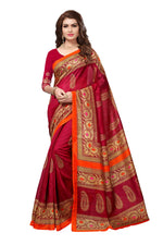 Bhagalpuri Silk Maroon Saree in printed pattern With Blouse
