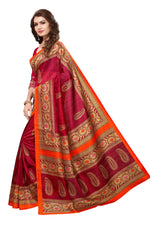 Bhagalpuri Silk Maroon Saree in printed pattern With Blouse