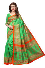 Bhagalpuri Silk green Saree in printed pattern With Blouse