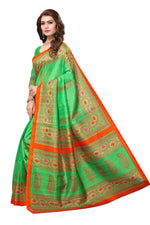 Bhagalpuri Silk green Saree in printed pattern With Blouse