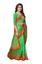 Bhagalpuri Silk green Saree in printed pattern With Blouse