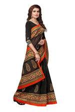 Bhagalpuri Silk Black Saree in printed pattern With Blouse