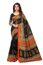 Bhagalpuri Silk Black Saree in printed pattern With Blouse