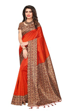 Mysore Silk Orange Color Printed Saree With Blouse
