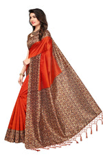 Mysore Silk Orange Color Printed Saree With Blouse