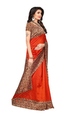 Mysore Silk Orange Color Printed Saree With Blouse