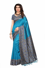 Mysore Silk Teal Color Printed Saree With Blouse