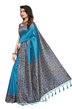 Mysore Silk Teal Color Printed Saree With Blouse