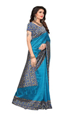 Mysore Silk Teal Color Printed Saree With Blouse